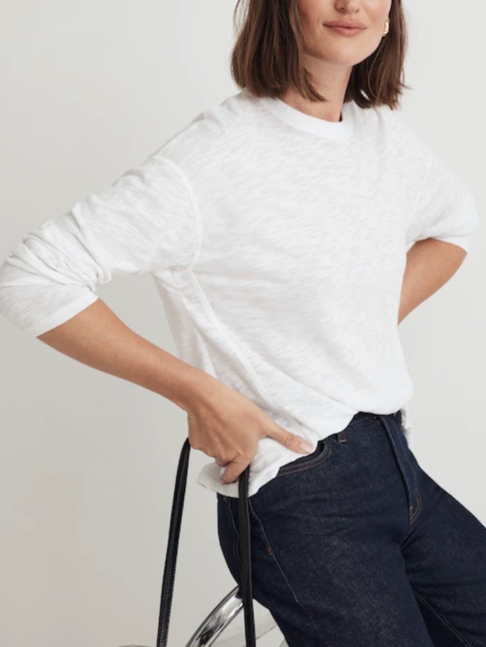 Madewell Slub Relaxed Long-Sleeve Tee Eyelet White Size M
